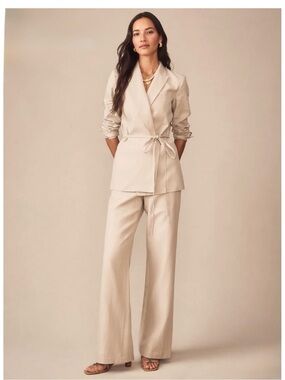 J. McLaughlin Beige Wide-Leg Chinos